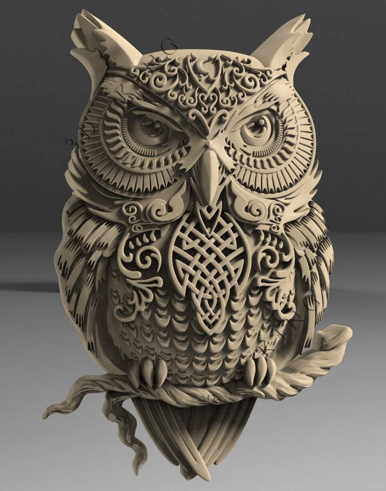 3D A STL Models Decorative Panel Relief Owl for CNC Router 