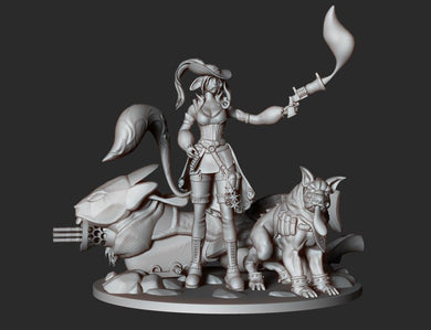 3D Wild West Girl and her Dog and Bike Ready for 3D printing