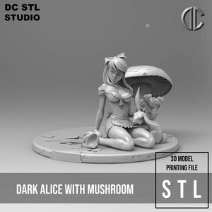 B170 - Cartoon character design, Dark alice with the Mushroom, STL 3D model design print download file