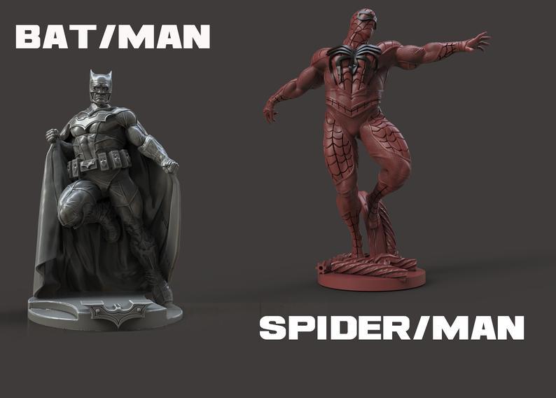 Spiderman/batman en stl, miniaturas en st batman spiderman, stl para impresion 3d