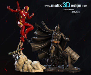 Iron men vs batman 2 stl in one scean ready fir 3d print