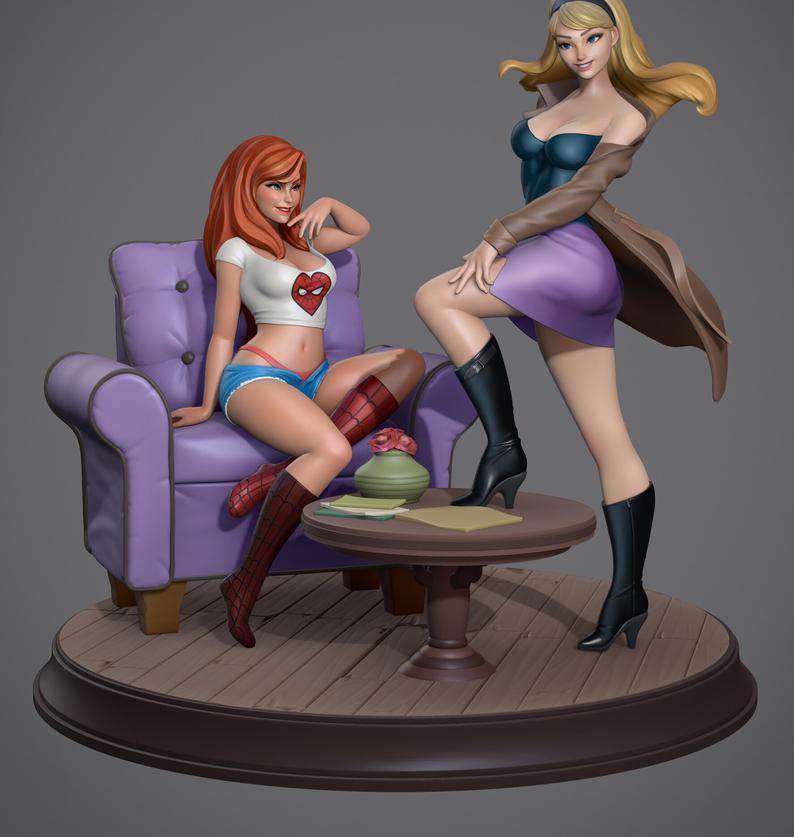 Spiderman - Gwen & Mary Jane statue - STL Files for 3D Print